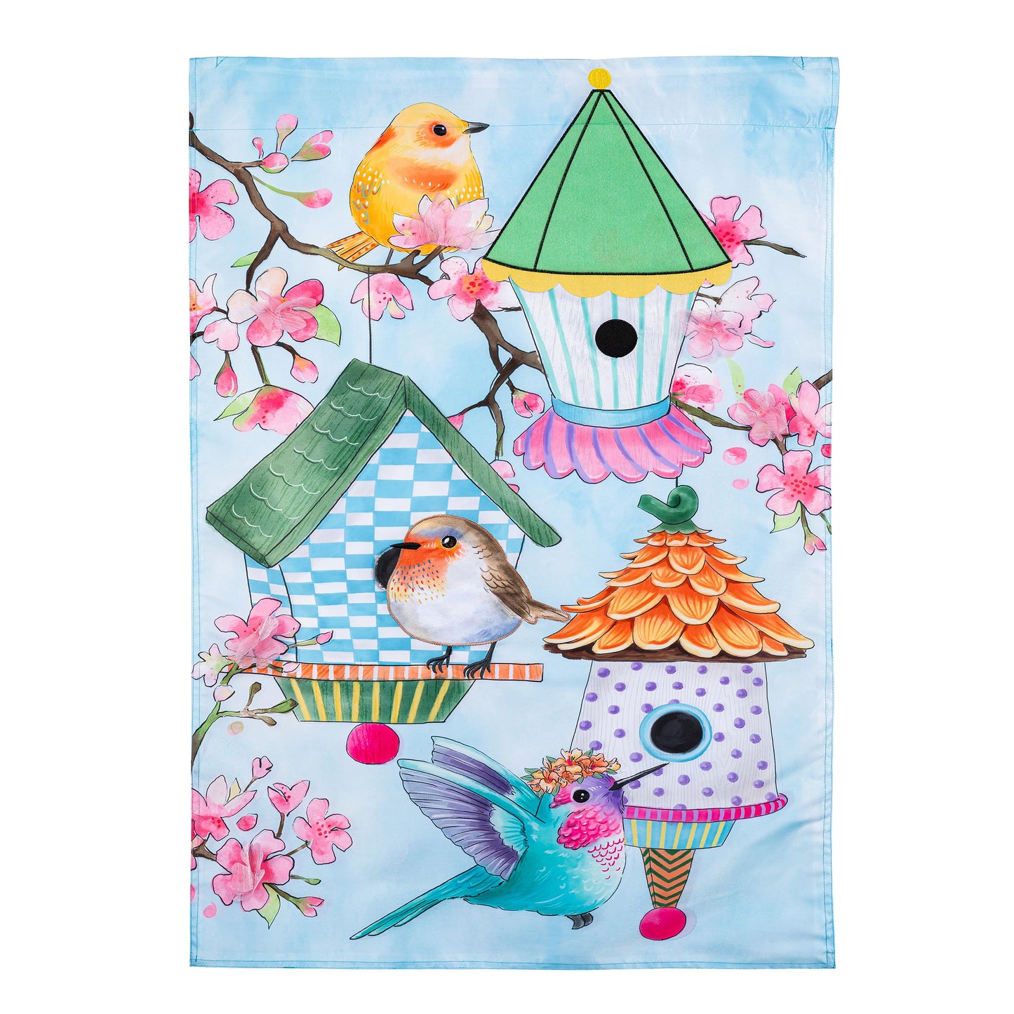Bird House & Birds on Cherry Blossoms Applique House Flag - Tampa Home & Garden Store