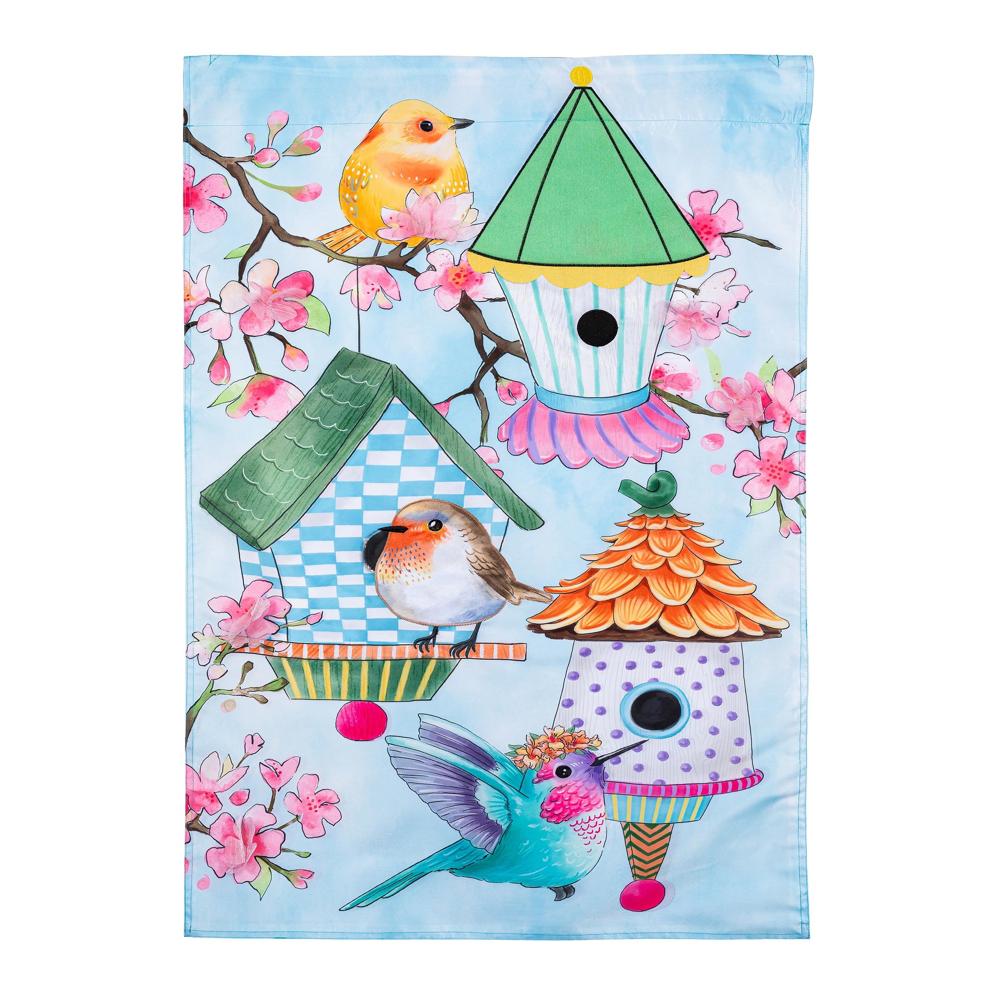Bird House & Birds on Cherry Blossoms Applique House Flag - Tampa Home & Garden Store