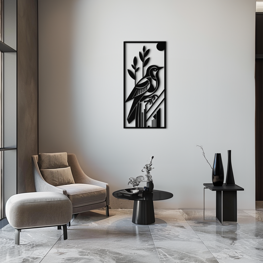 Bird & Nature Panel Metal Wall Art – Minimalist Vertical Steel Decor- KAF369 - Tampa Home & Garden Store