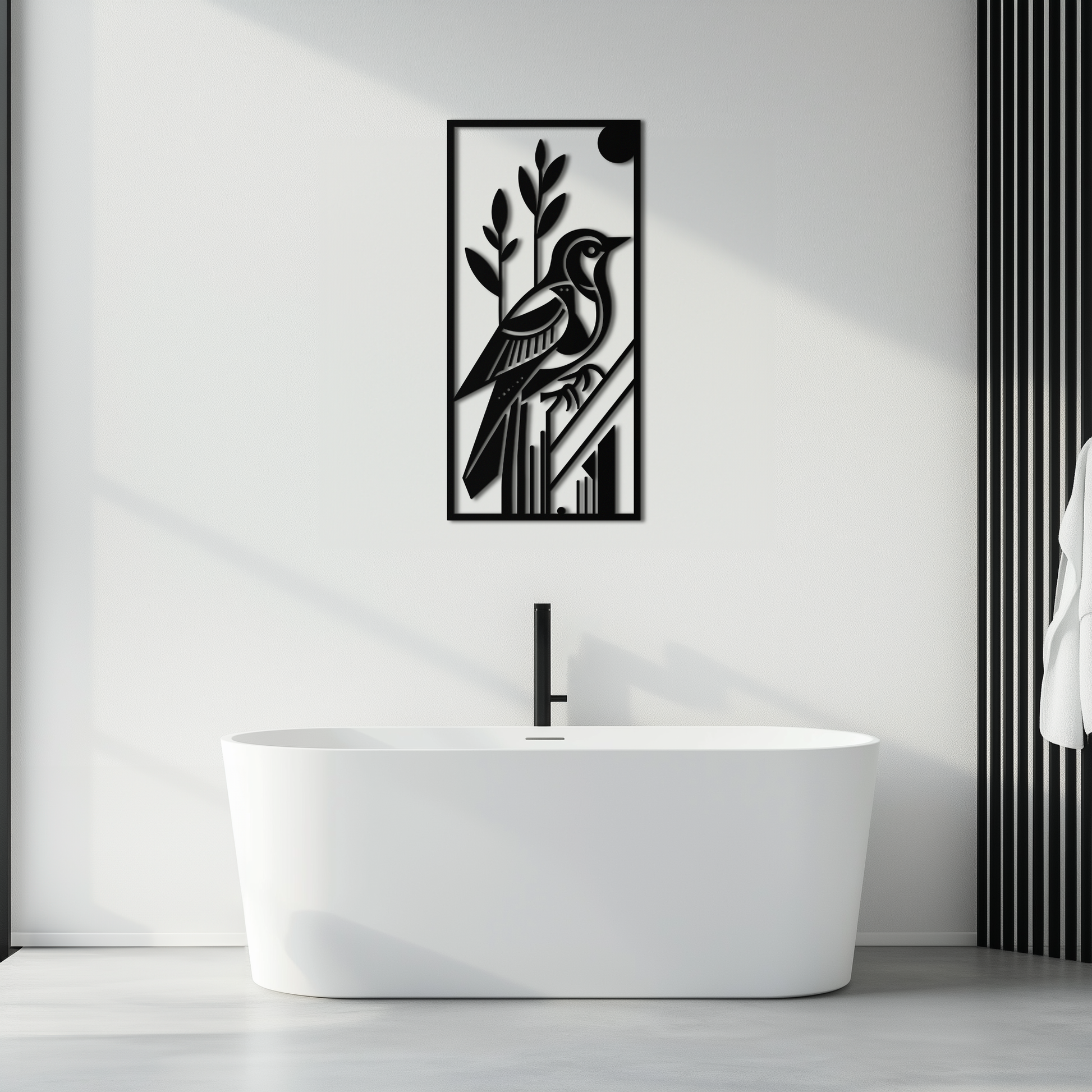 Bird & Nature Panel Metal Wall Art – Minimalist Vertical Steel Decor- KAF369 - Tampa Home & Garden Store
