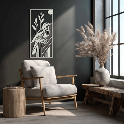 Bird & Nature Panel Metal Wall Art – Minimalist Vertical Steel Decor- KAF369 - Tampa Home & Garden Store