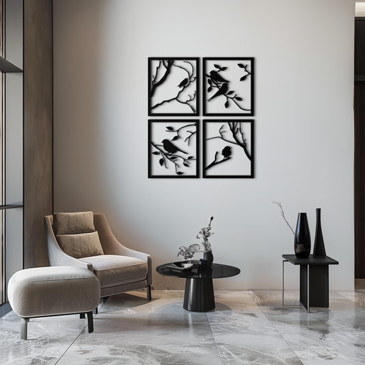 Bird Silhouette Metal Wall Art - 4-Piece Modern Steel Wall Decor - KAF128 - Tampa Home & Garden Store