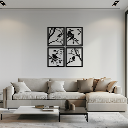 Bird Silhouette Metal Wall Art - 4-Piece Modern Steel Wall Decor - KAF128 - Tampa Home & Garden Store