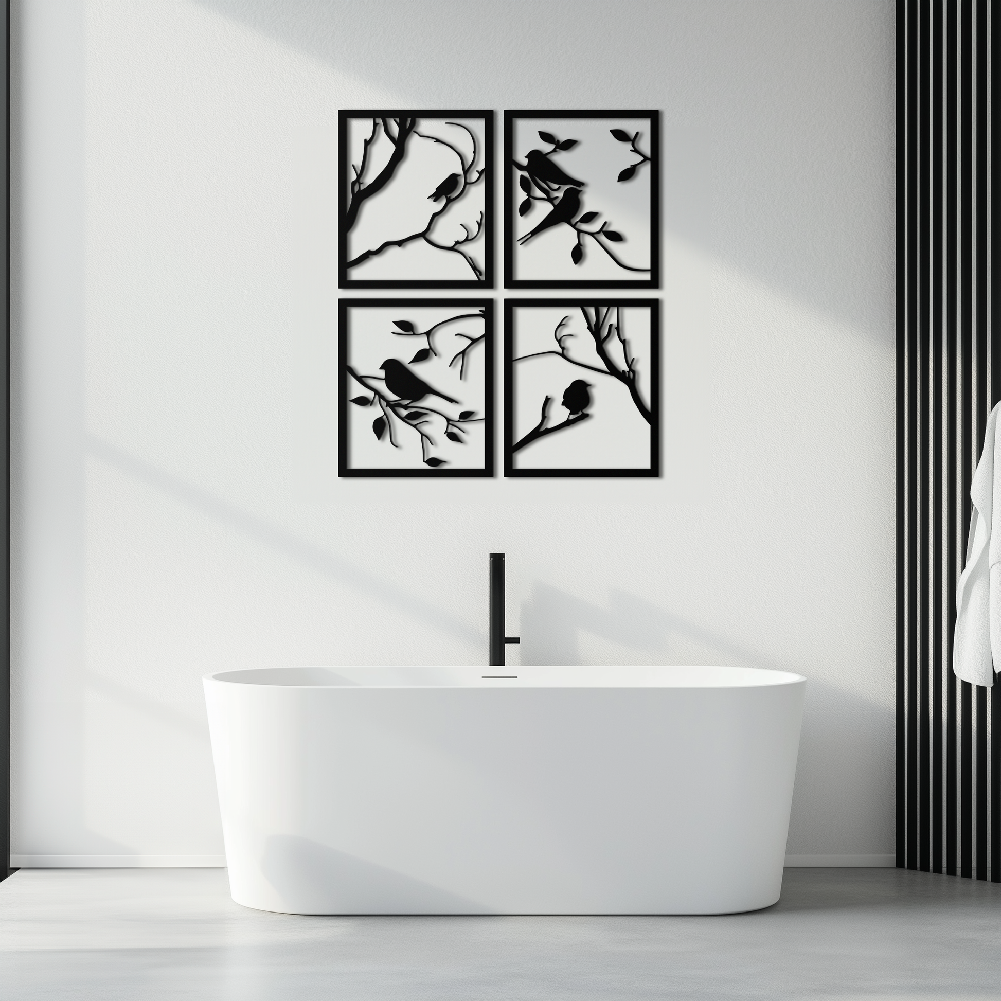 Bird Silhouette Metal Wall Art - 4-Piece Modern Steel Wall Decor - KAF128 - Tampa Home & Garden Store