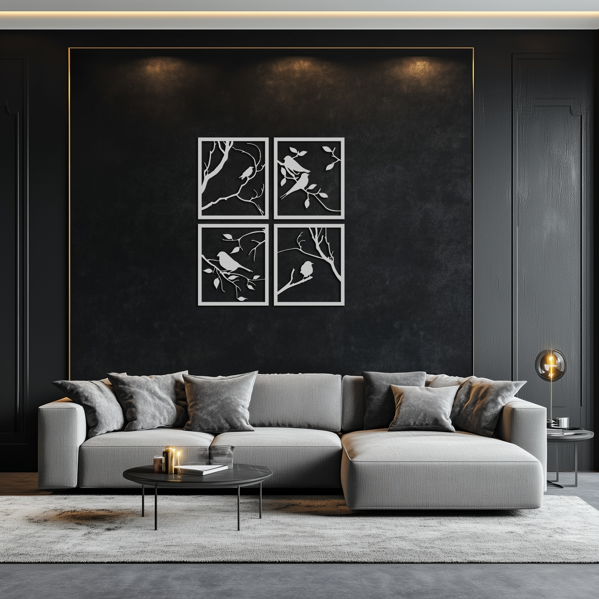 Bird Silhouette Metal Wall Art - 4-Piece Modern Steel Wall Decor - KAF128 - Tampa Home & Garden Store