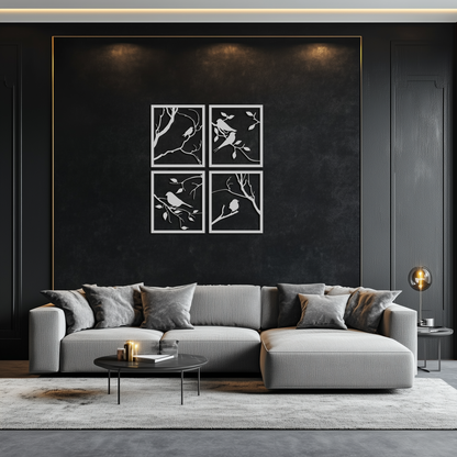 Bird Silhouette Metal Wall Art - 4-Piece Modern Steel Wall Decor - KAF128 - Tampa Home & Garden Store