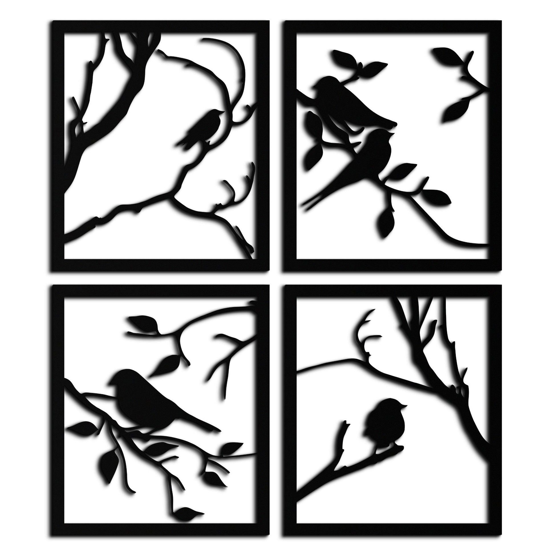 Bird Silhouette Metal Wall Art - 4-Piece Modern Steel Wall Decor - KAF128 - Tampa Home & Garden Store