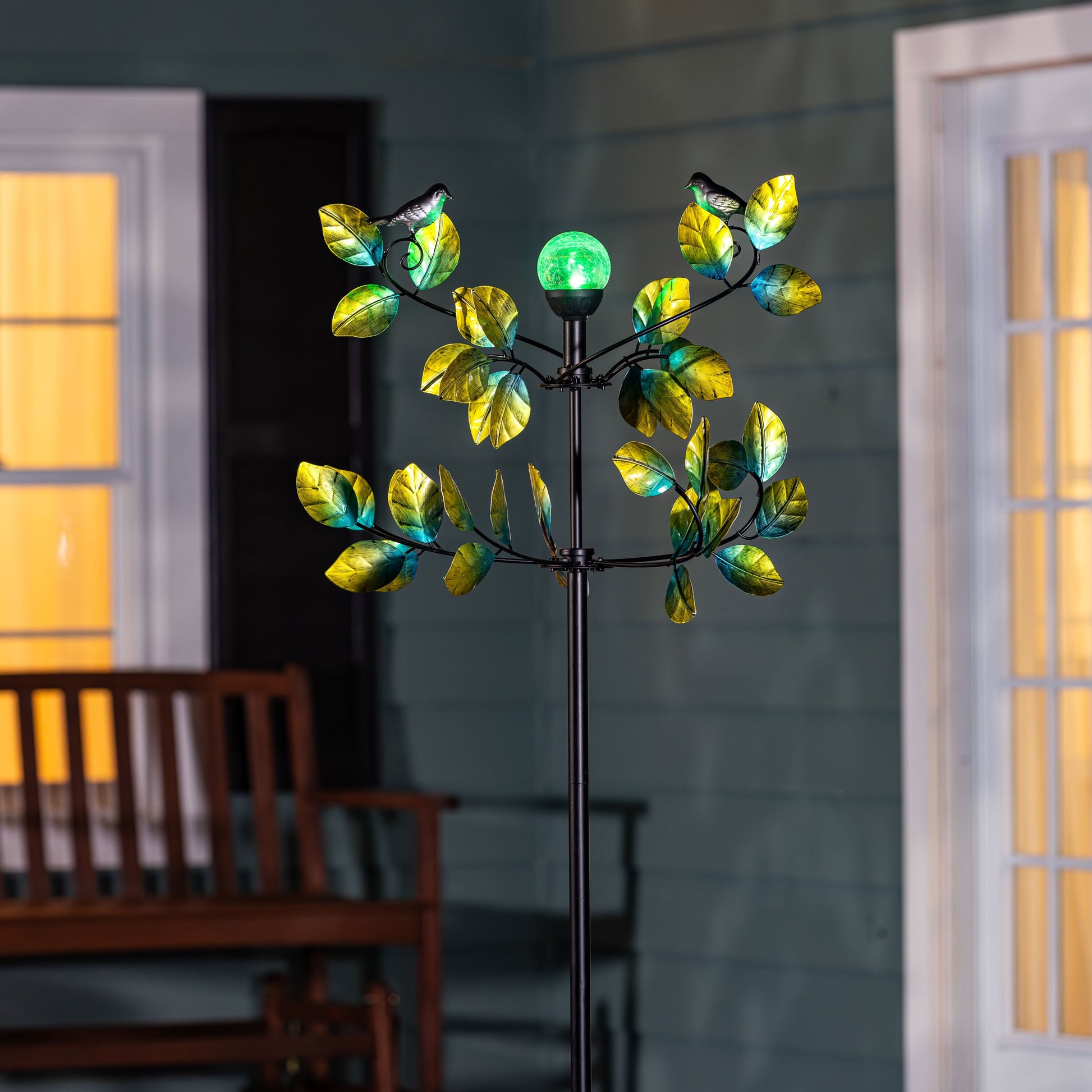 Bird and Leaves Solar Wind Spinner 80"H - Tampa Home & Garden Store