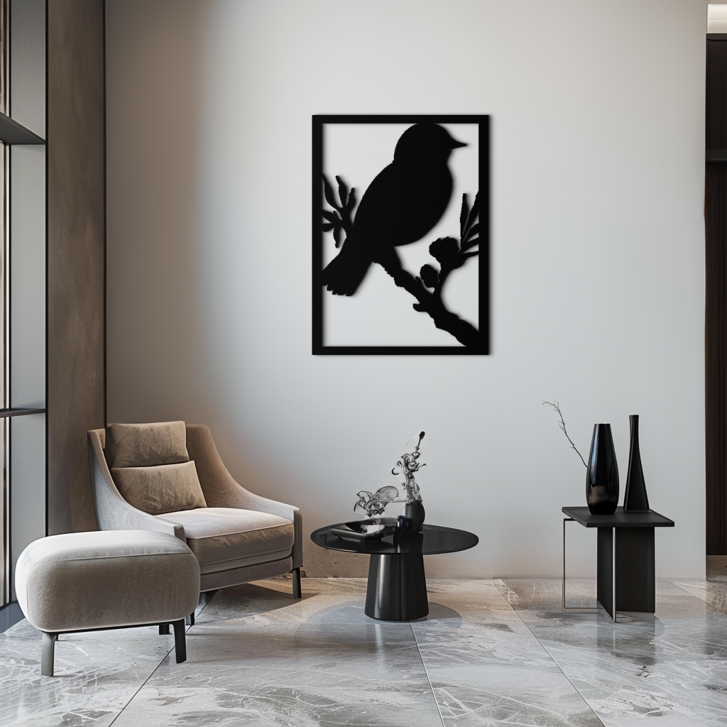 Bird on Branch Metal Wall Art - Modern Steel Decor for Home & Office - KAF043 - Tampa Home & Garden Store