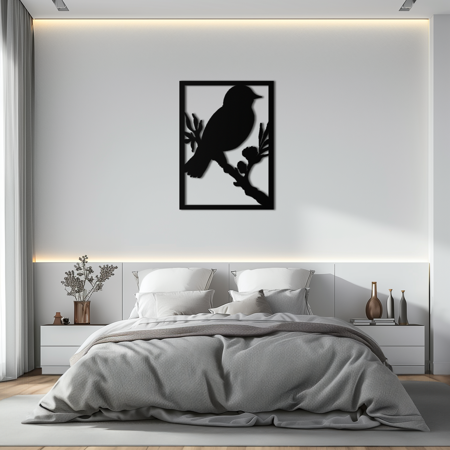 Bird on Branch Metal Wall Art - Modern Steel Decor for Home & Office - KAF043 - Tampa Home & Garden Store