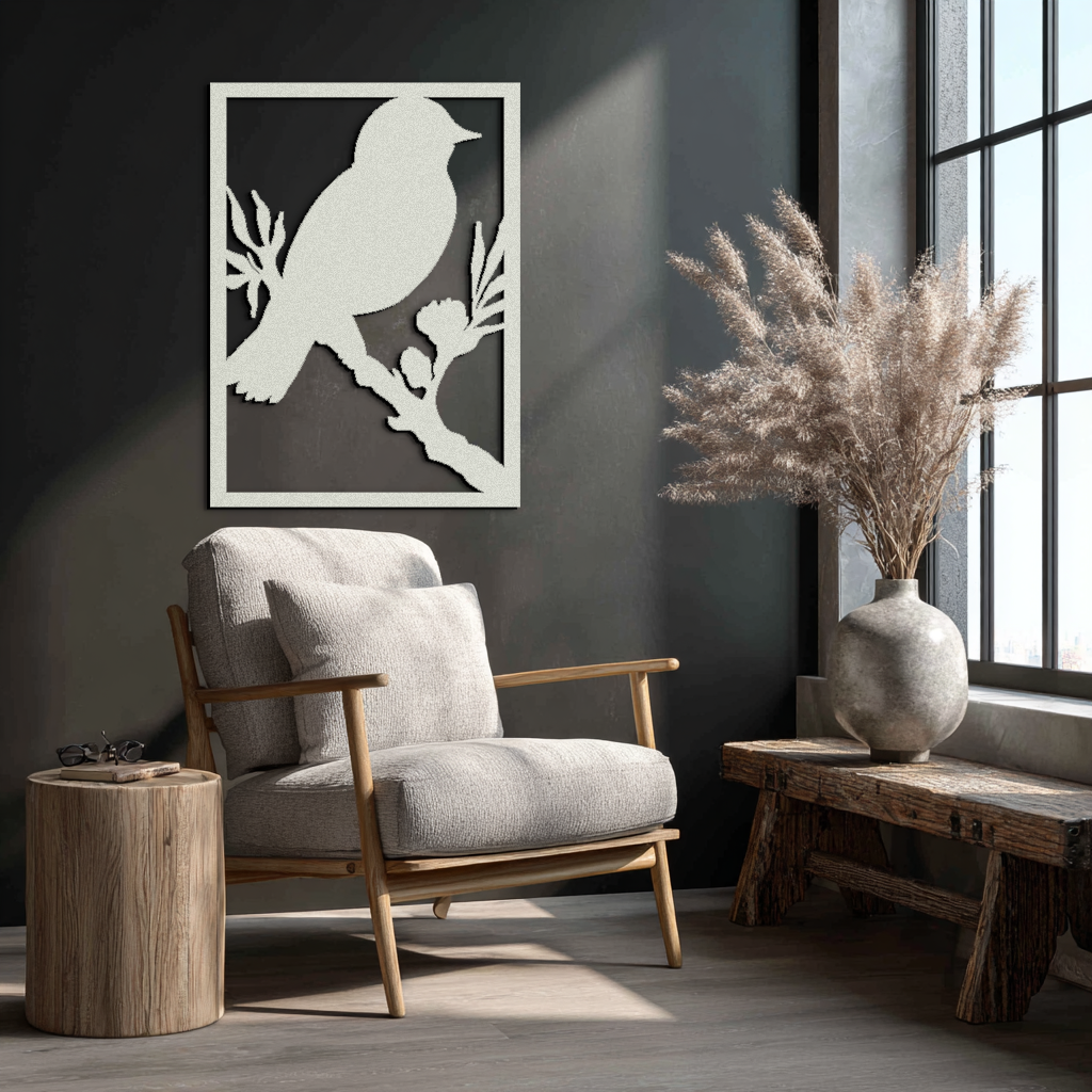 Bird on Branch Metal Wall Art - Modern Steel Decor for Home & Office - KAF043 - Tampa Home & Garden Store