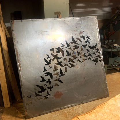 Outdoor screen panel metal wall art with flock of birds silhouettes, 46 inches, Rustica Ornamentals on Tampa Home & Garden Store