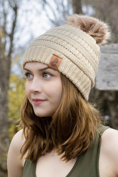 Biscotti Ribbed Knit Hat with Pom - Tampa Home & Garden Store