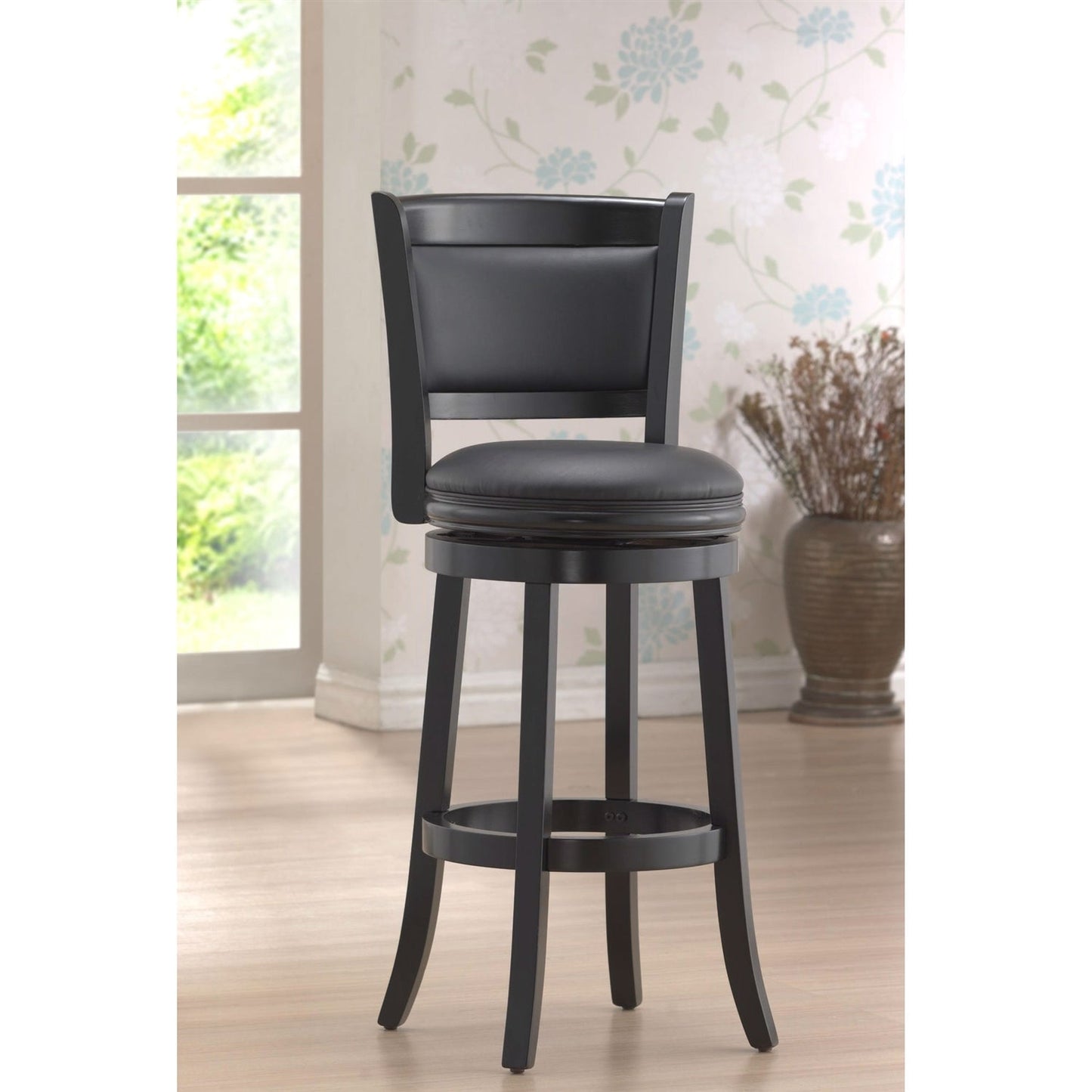 Black 29-inch Swivel Seat Barstool with Faux Leather Cushion Seat - Tampa Home & Garden Store