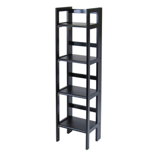 Black 4-Tier Shelf Folding Shelving Unit Bookcase Storage Shelves Tower - Tampa Home & Garden Store