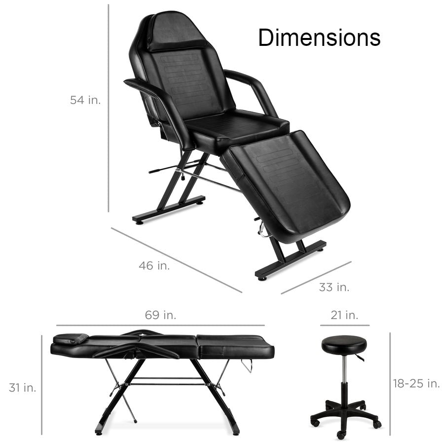 Black Adjustable Massage Bed Salon Chair w/ Hydraulic Stool - Tampa Home & Garden Store