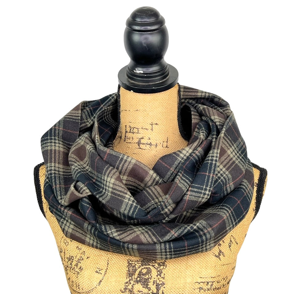 Black, Brown, Creamy Tan and Rust Red Luxe Collection Plaid Infinity and Blanket Scarves - Tampa Home & Garden Store
