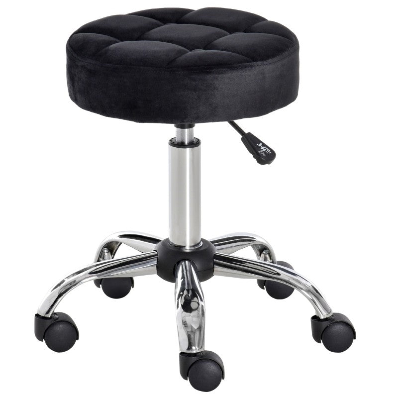 Black Button Tufted Adjustable Rolling Massage Swivel Salon Stool - Tampa Home & Garden Store