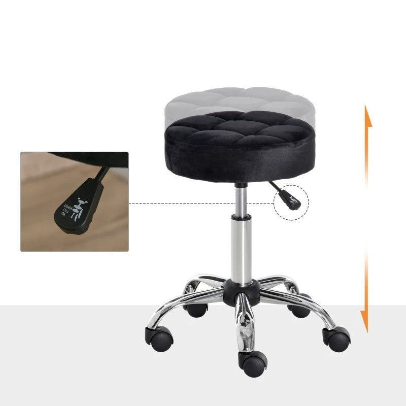 Black Button Tufted Adjustable Rolling Massage Swivel Salon Stool - Tampa Home & Garden Store