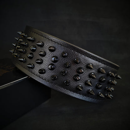 Black ''Crown'' soft leather dog collar - Tampa Home & Garden Store