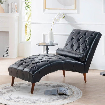 Black Faux Leather Upholstered Armless Chaise Lounge Chair with Lumbar Pillow - Tampa Home & Garden Store