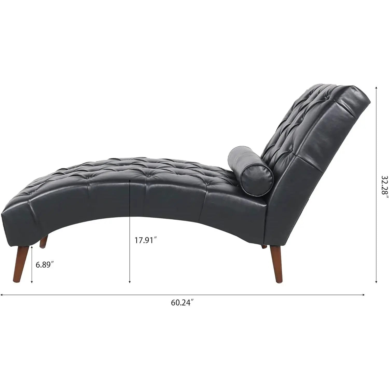 Black Faux Leather Upholstered Armless Chaise Lounge Chair with Lumbar Pillow - Tampa Home & Garden Store