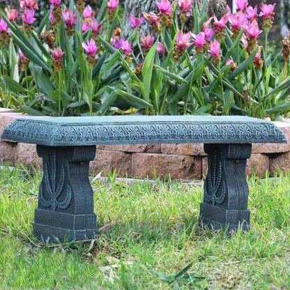 Black Fiber-Clay Resin Outdoor Garden Bench in Stone Finish - Tampa Home & Garden Store