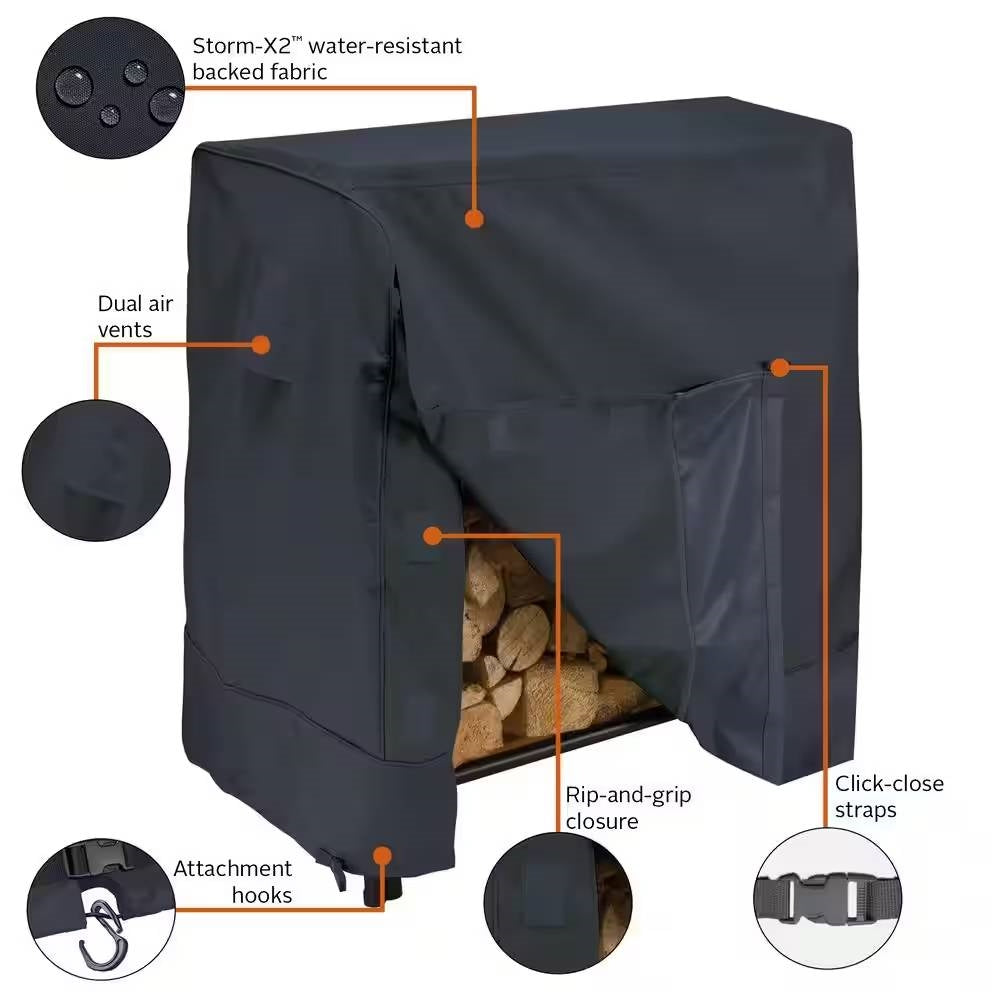 Black Firewood Rack Cover - Fits 4-ft. Log Racks - Tampa Home & Garden Store