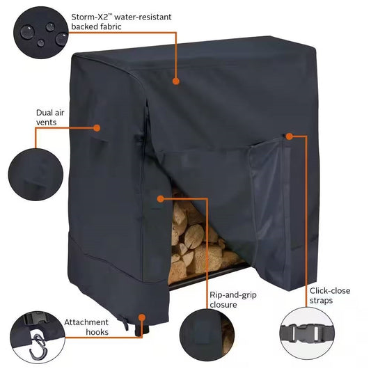 Black Firewood Rack Cover - Fits 4-ft. Log Racks - Tampa Home & Garden Store