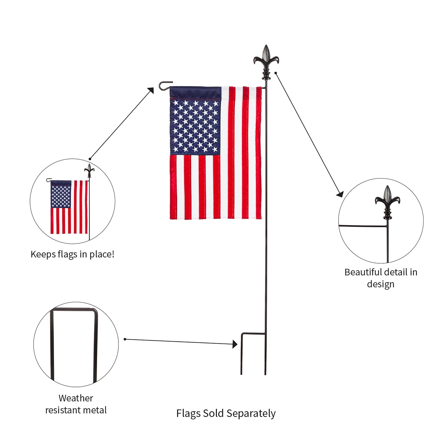 Black Fleur de Lis Garden Size Flag Pole - Tampa Home & Garden Store
