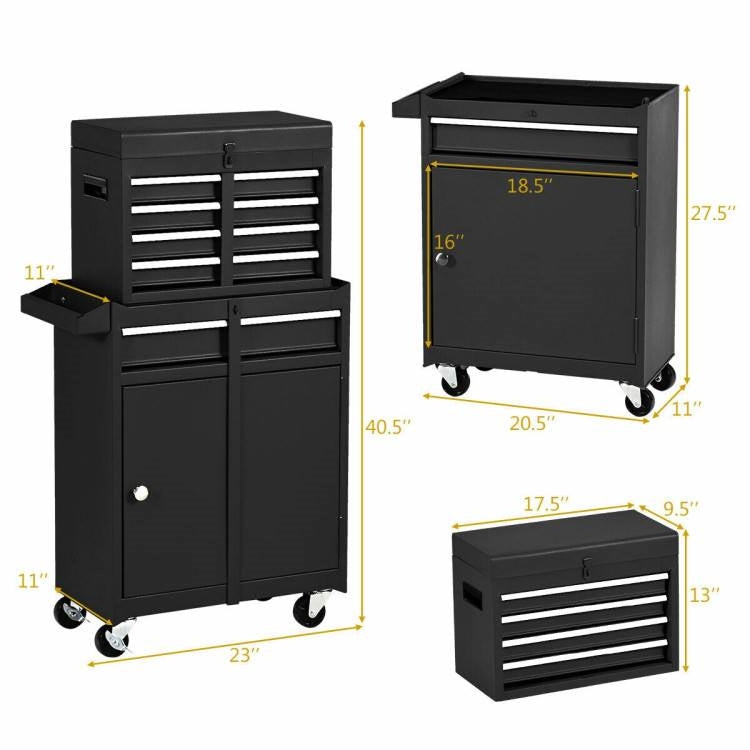 Black Heavy Duty Steel Lockable Rolling Garage Tool Chest Mobile Storage Cart - Tampa Home & Garden Store