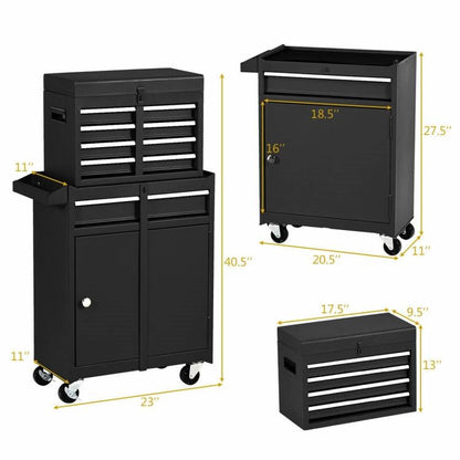 Black Heavy Duty Steel Lockable Rolling Garage Tool Chest Mobile Storage Cart - Tampa Home & Garden Store