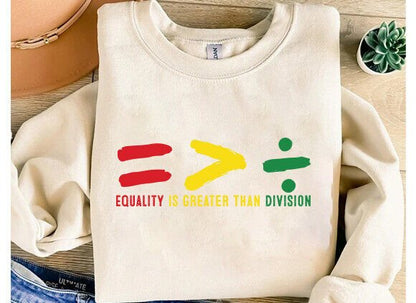 Black History Month Unisex Bamboo/Cotton Tee with Equality Is Greater Than Division graphic on Tampa Home & Garden Store
