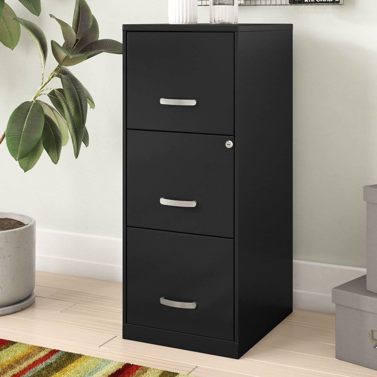 Black Metal 3-Drawer Vertical Key Locking File Cabinet - Tampa Home & Garden Store