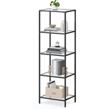 Black Metal Frame Glass Shelf Bookcase 4-Shelves Shelving Unit - Tampa Home & Garden Store
