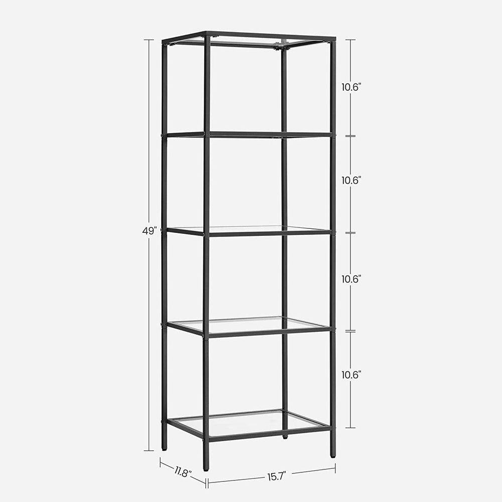 Black Metal Frame Glass Shelf Bookcase 4-Shelves Shelving Unit - Tampa Home & Garden Store