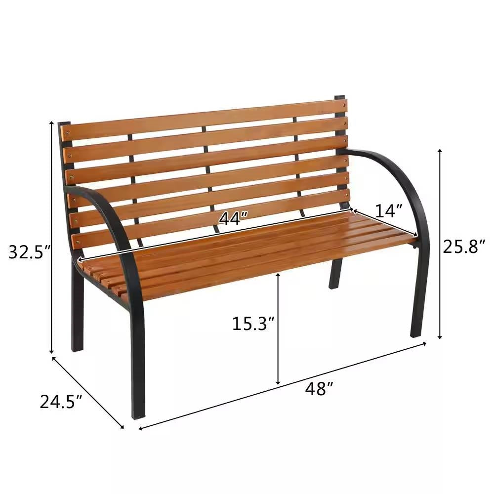 Black Metal Frame Outdoor Wood Slat Garden Bench with Curved Armrests - Tampa Home & Garden Store