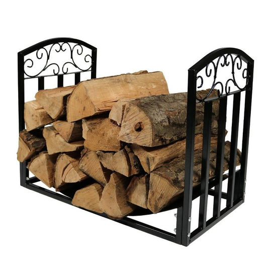 Black Metal Indoor Outdoor 2-Ft Firewood Holder Log Rack - Tampa Home & Garden Store