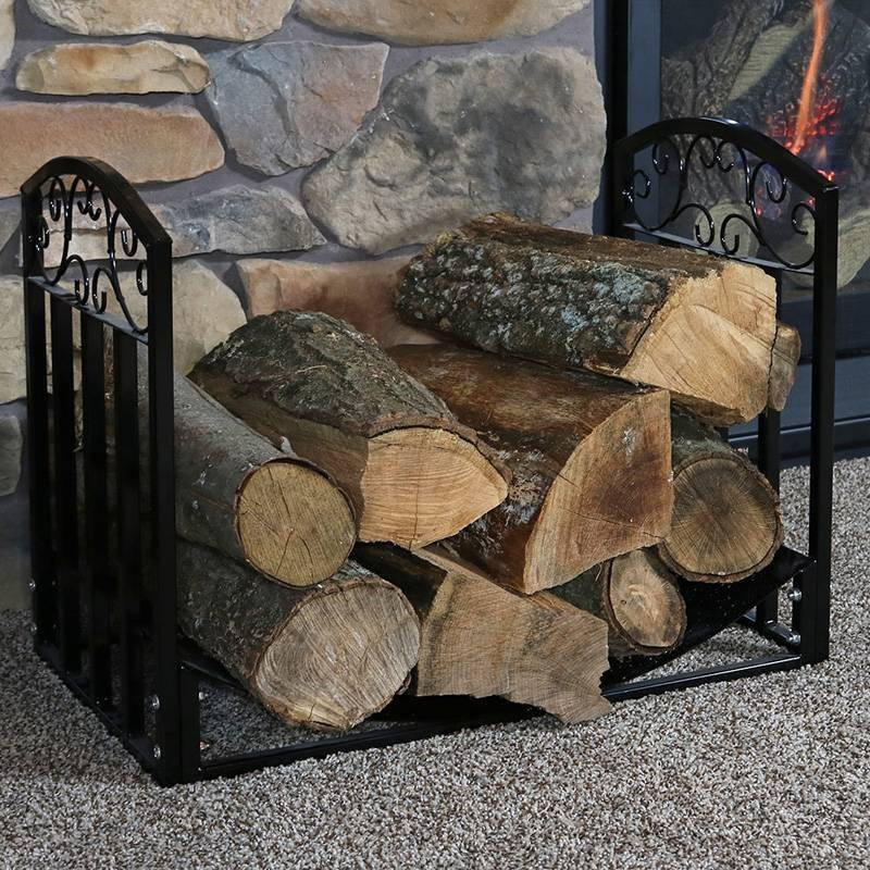 Black Metal Indoor Outdoor 2-Ft Firewood Holder Log Rack - Tampa Home & Garden Store