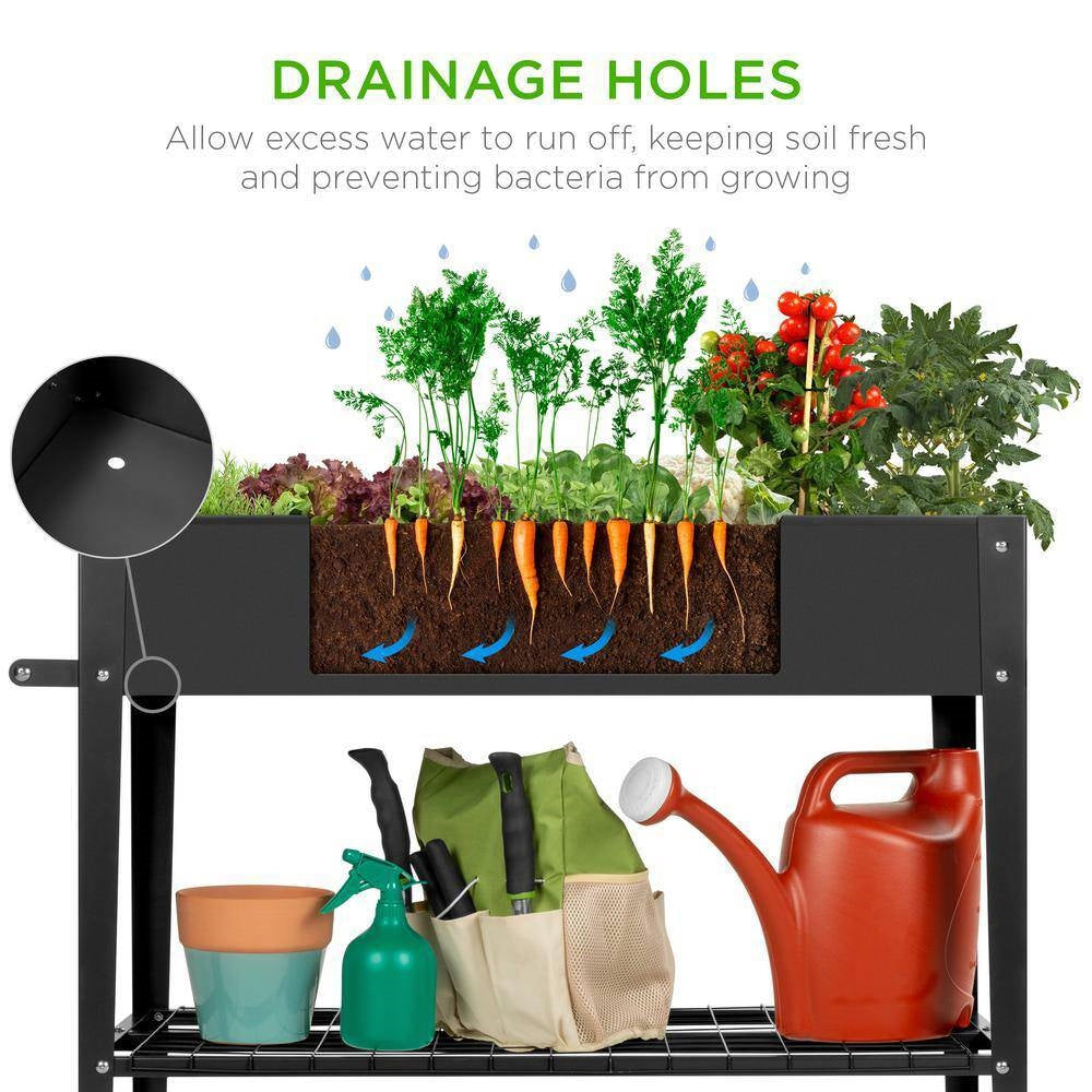 Black Metal Raised Garden Bed Planter Cart on Wheels 37-inch x 15-inch - Tampa Home & Garden Store