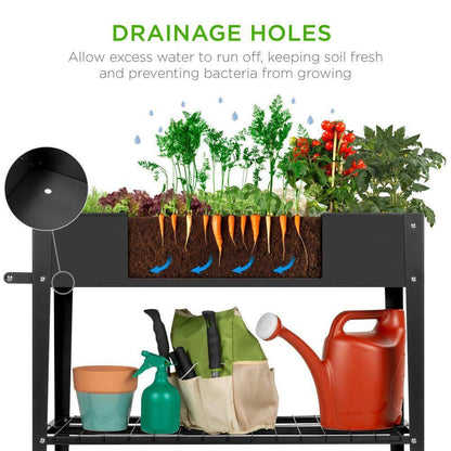 Black Metal Raised Garden Bed Planter Cart on Wheels 37-inch x 15-inch - Tampa Home & Garden Store