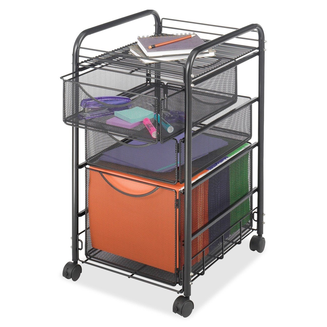 Black Metal Steel Mesh Mobile Filing Cabinet Cart with 2 Drawers and Wheels - Tampa Home & Garden Store