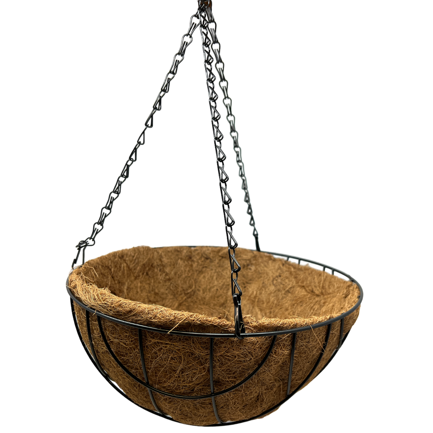 Black Metal Wire Hanging Basket with Coco Mat Liner - 12-Inch Diameter - Tampa Home & Garden Store