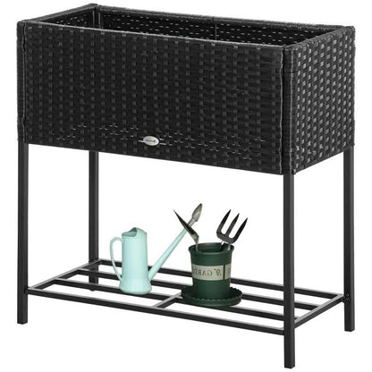 Black Modern PE Rattan Wicker Raised Garden Bed Elevated Planter Box - Tampa Home & Garden Store