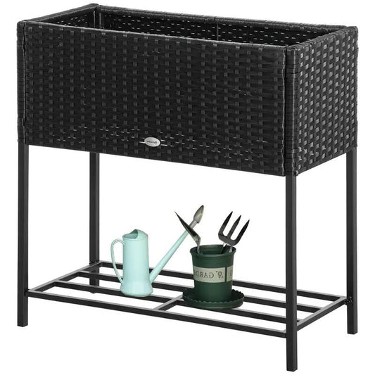 Black Modern PE Rattan Wicker Raised Garden Bed Elevated Planter Box - Tampa Home & Garden Store