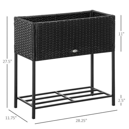 Black Modern PE Rattan Wicker Raised Garden Bed Elevated Planter Box - Tampa Home & Garden Store