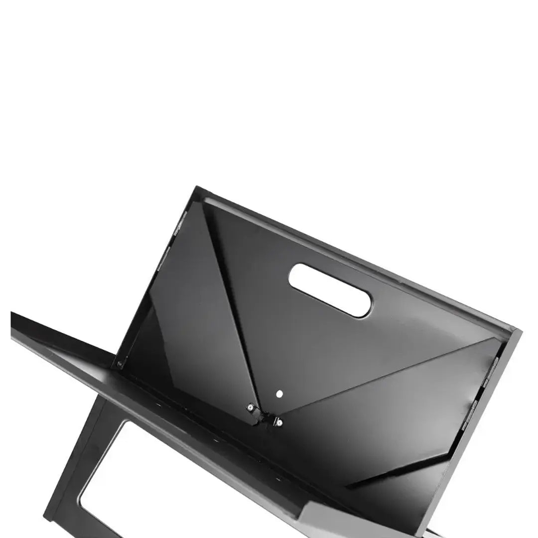 Black charcoal grill with metal wedge design and built-in handle on Tampa Home & Garden Store