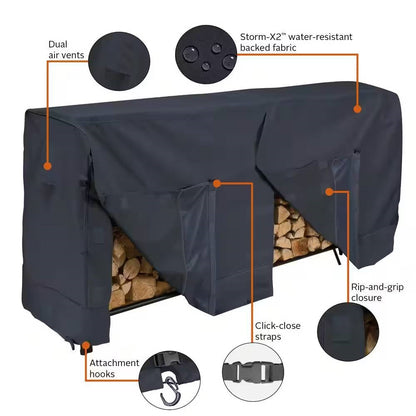 Black Outdoor Firewood Rack Cover - Fits 8-ft. Log Rack - Tampa Home & Garden Store