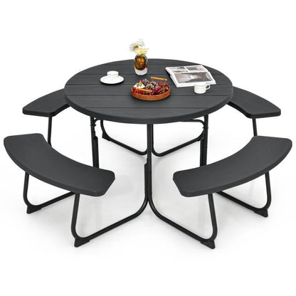 Black Outdoor Metal and HDPE Picnic Table Bench Set with Umbrella Hole - Seats 8 - Tampa Home & Garden Store