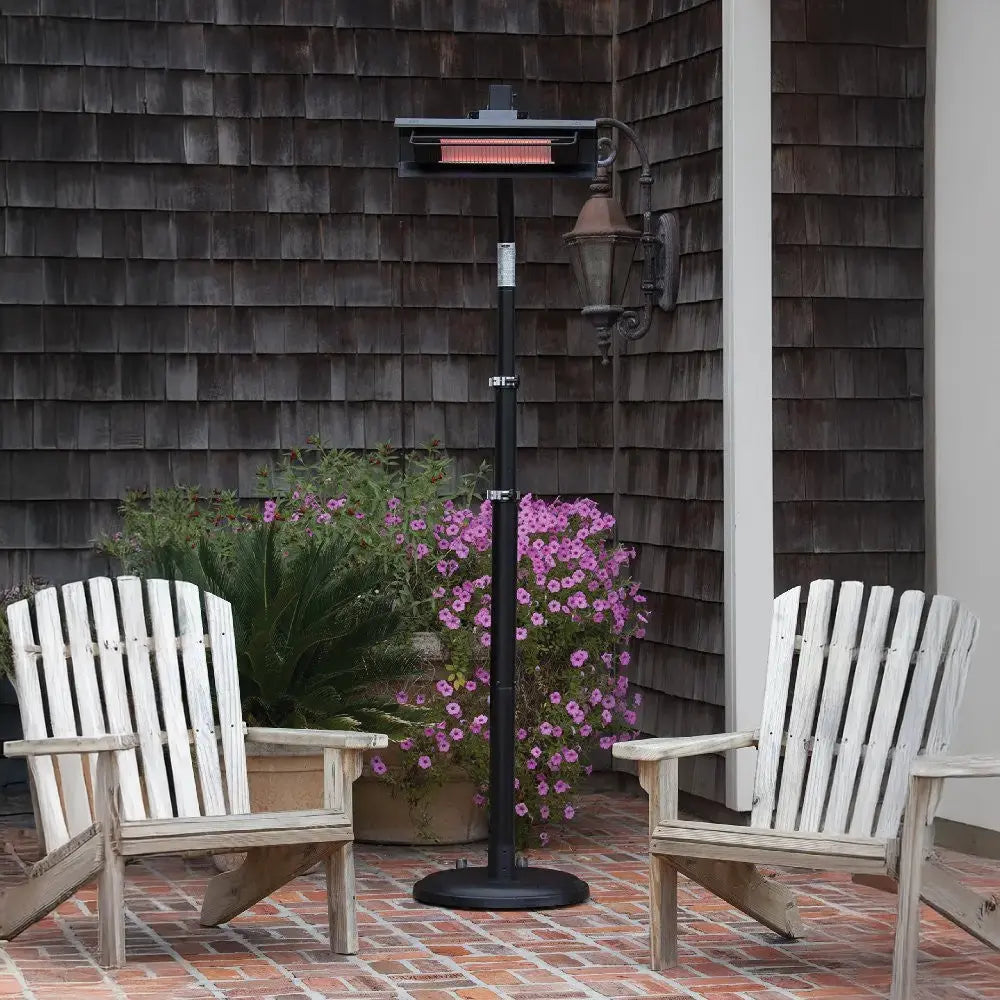 Infrared patio heater on base, black powder-coated steel, telescoping offset pole on Tampa Home & Garden Store